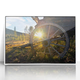 Acrylic print of Vail, Colorado scenery in art deco style with vibrant colors, framed in white.