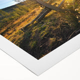 Art deco poster of Vail, Colorado landscape on rolled canvas, featuring muted earth tones, ideal for dining room wall art.