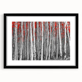 Colorful abstract art print of Aspen scenery, featuring vibrant multi-colored textures on a large framed canvas.