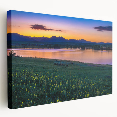 Large canvas print of Boulder, Colorado scenery with earthy green and brown tones, ideal for kitchen wall art.