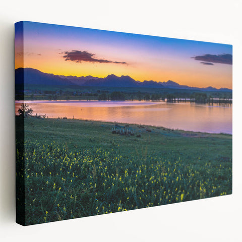 Large canvas print of Boulder, Colorado scenery with earthy green and brown tones, ideal for kitchen wall art.