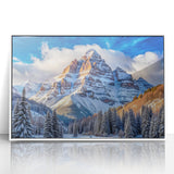 Acrylic print of Maroon Bells, Colorado, in muted autumn colors, framed in white, suitable for modern art wall decor.