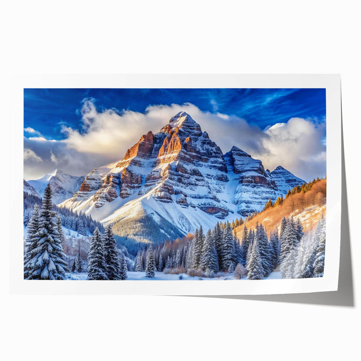 Maroon Bells, Colorado landscape on rolled print featuring autumn colors, ideal for art wall dining room.