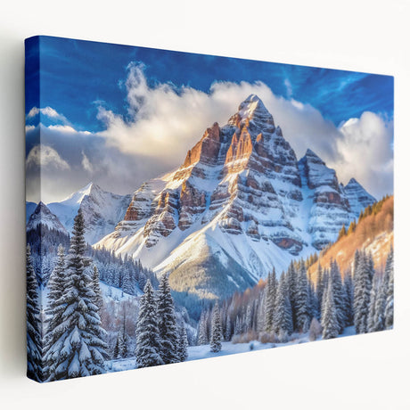 Large wall art of Maroon Bells, Colorado, in muted earth tones on stretched canvas, suitable for kitchen decor.