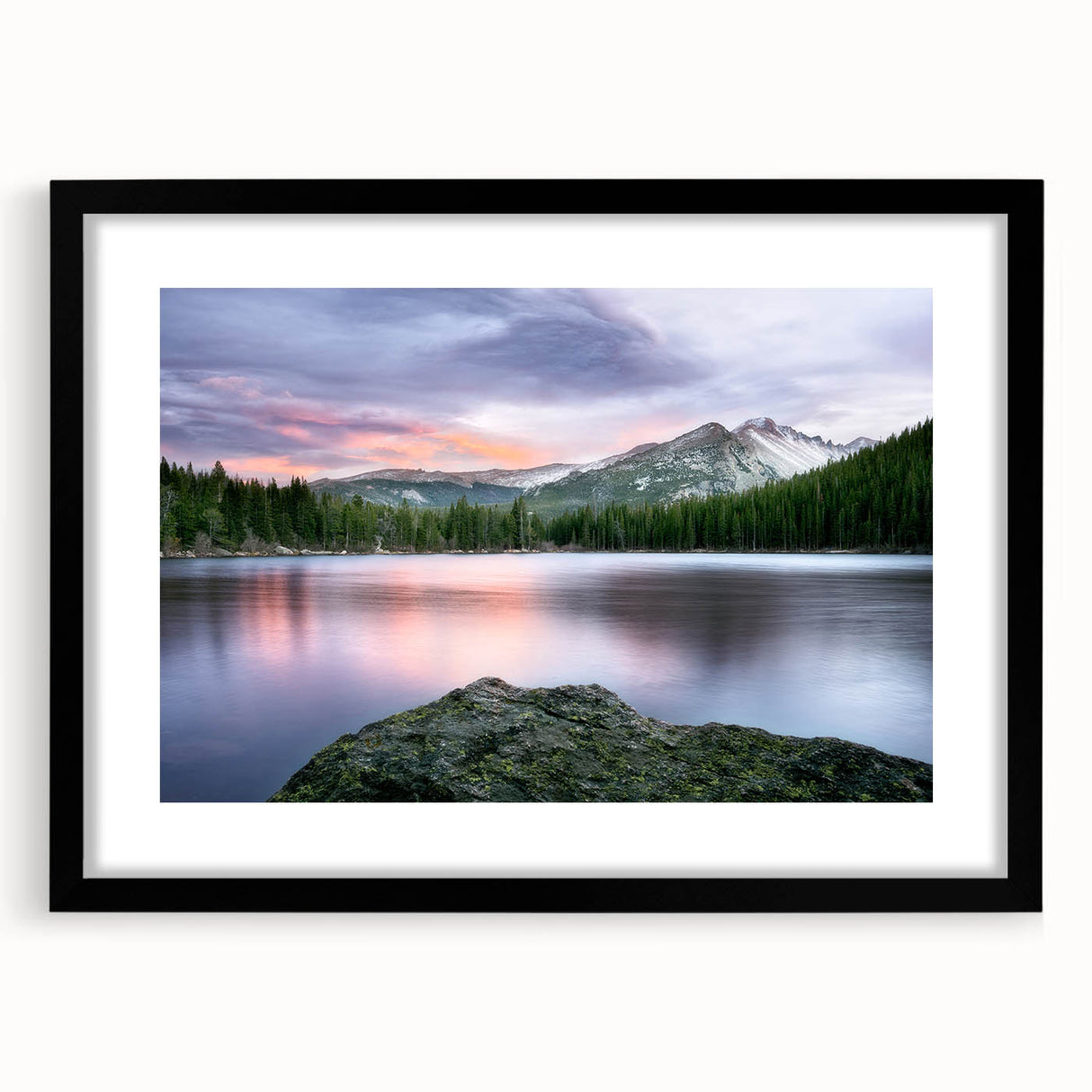Extra large, textured abstract art print of Colorado Rocky Mountains in vibrant colors on a framed canvas.