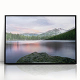 Large abstract wall art depicting the Rocky Mountains in muted earth tones on a framed acrylic panel.