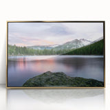 Framed acrylic print of the Rocky Mountains in earthy tones, ideal for modern art wall decor.