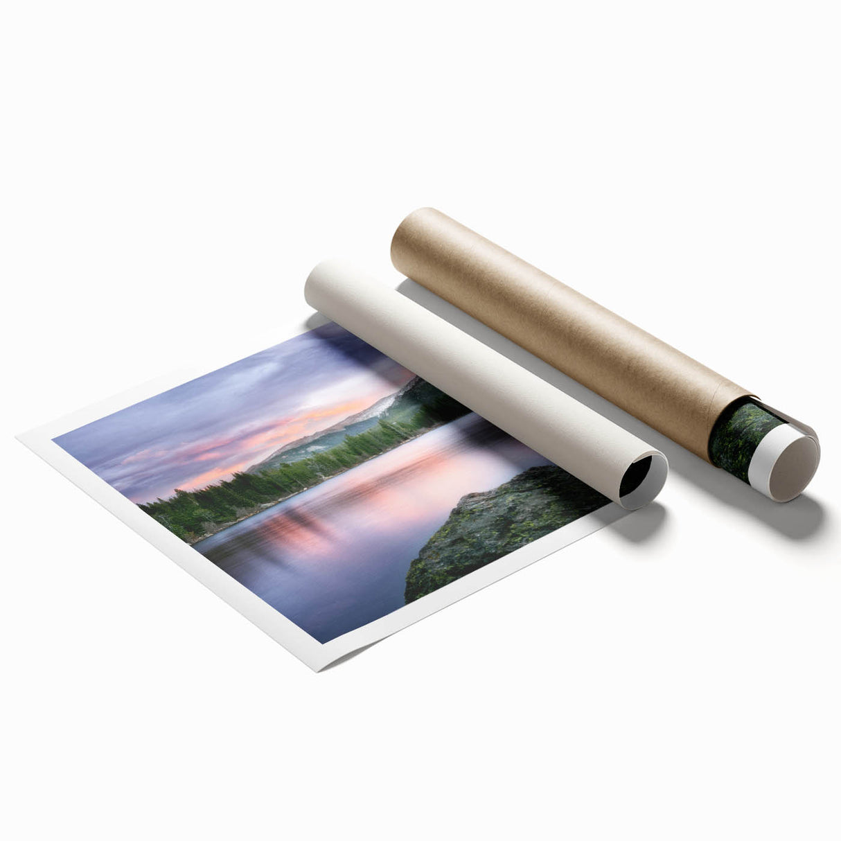 Extra large rolled print of the Rocky Mountains in muted earth tones, ideal for classy bathroom wall art.