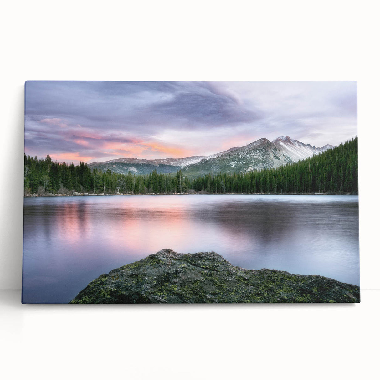 Black and white large art of the Rocky Mountains on stretched canvas, suitable for kitchen wall art or bedroom ambiance.