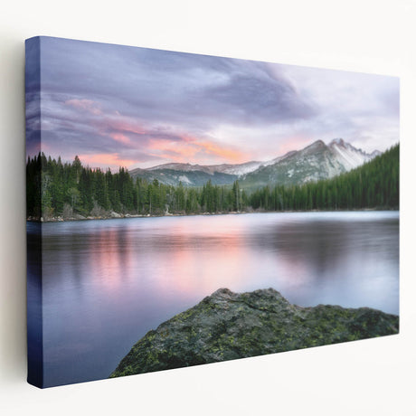 Rocky Mountains landscape on large stretched canvas, featuring muted earth tones, ideal for kitchen wall decor.