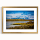 Extra large abstract art print of Colorado Springs scenery in textured gold frame, ideal for living room decor.