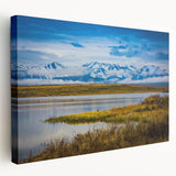 Large stretched canvas depicting a detailed Colorado Springs landscape in earthy tones, suitable for kitchen wall art.