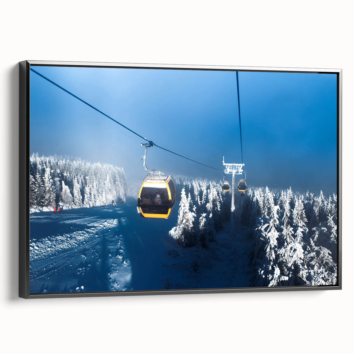 Black and white landscape art painting of Telluride, Colorado on framed canvas, ideal for bedroom decor.