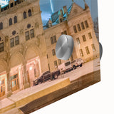 Large abstract wall art depicting Connecticut scenery in muted earth tones on acrylic glass.