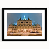 Extra large abstract art print of vibrant, colorful Connecticut scenery on textured canvas, framed in black.