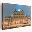 Side view of a stretched canvas featuring a serene Connecticut landscape in soft green and blue tones.
