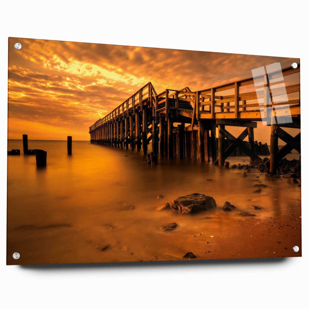 Large abstract wall art depicting the Delaware scenery in muted earth tones on acrylic glass.