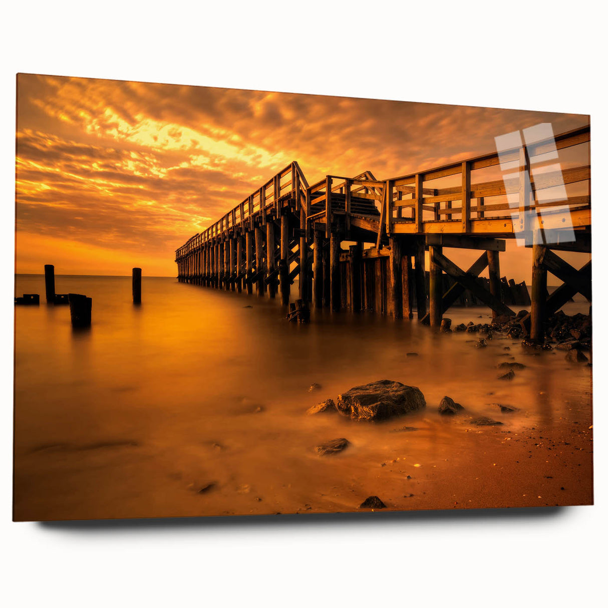 Large abstract wall art of Delaware scenery in muted blue and green tones on acrylic glass.