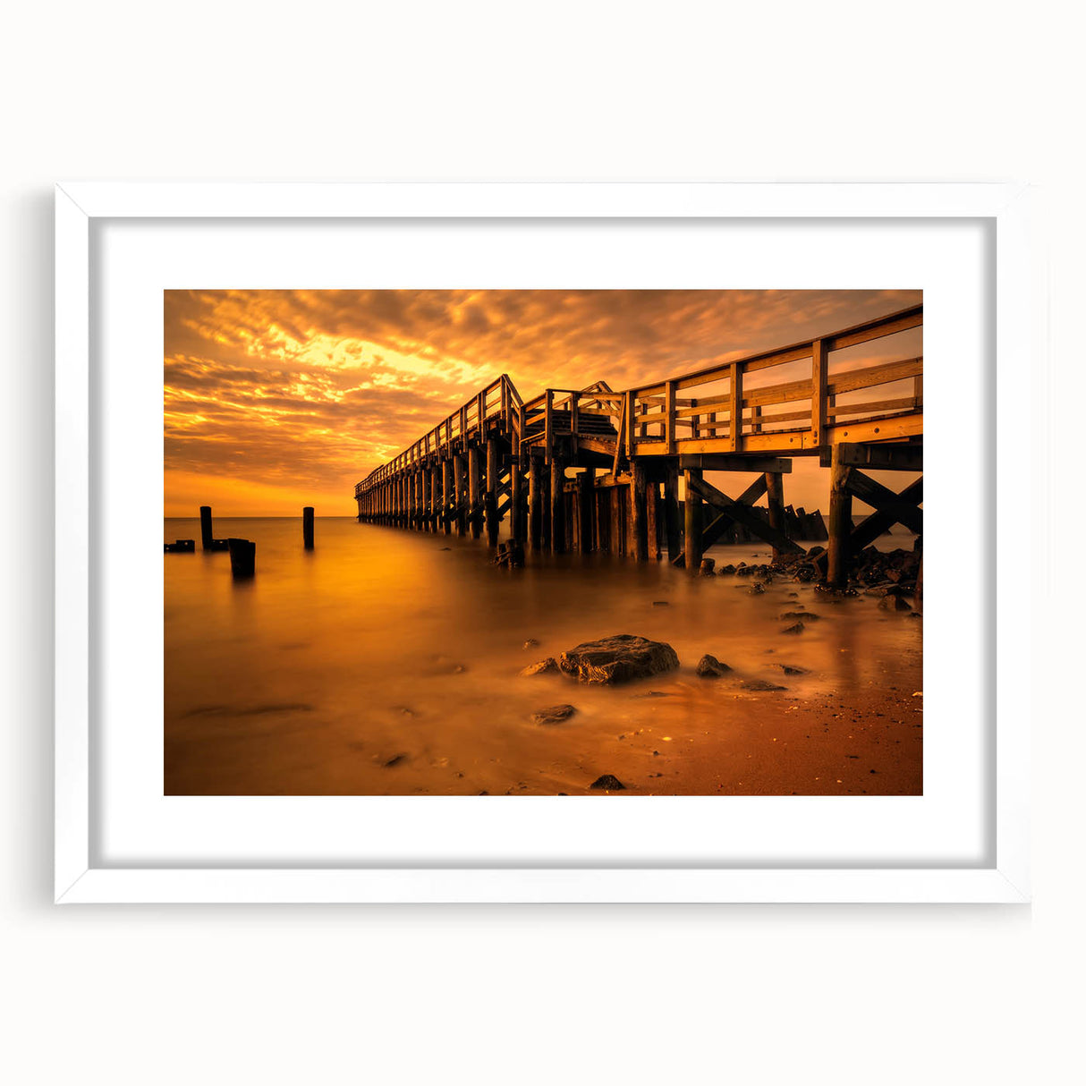 Abstract art print of Delaware scenery in muted blue and green tones on a white framed poster.