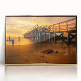 Mid-century modernist style Delaware scenery on large framed acrylic print, featuring earthy tones.