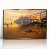 Mid-century modernist art depicting Delaware scenery in muted blue and green tones on a framed acrylic print.