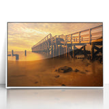 Art deco poster of Delaware scenery in muted blue and white tones, framed acrylic, ideal for nursery wall decor.