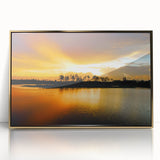 Framed acrylic print of the Everglades with lush greenery and water, in a mid-century modernist style.