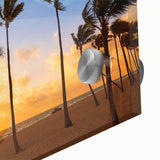 Mid-century modernist abstract design of Fort Lauderdale with muted blue and orange tones on acrylic glass.