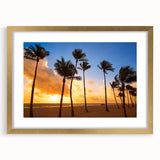 Abstract art print of Fort Lauderdale in textured hues of blue and gold, framed with a gold mat.