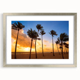 Textured art print of an abstract Fort Lauderdale scenery in muted blue and gray, framed in silver.