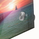 Large abstract wall art depicting the Florida Keys in mid-century modernist style on acrylic glass.