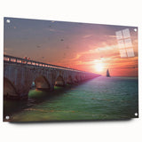 Acrylic glass print of the Florida Keys landscape in muted blue and green tones, suitable for bedroom or dining room decor.