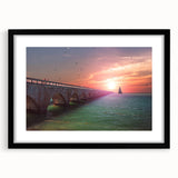 Extra large abstract art print of Florida Keys in vibrant colors on textured canvas, framed in black.