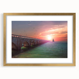 Extra large abstract art print of the Florida Keys in textured style, featuring vibrant oceanic and sunset hues.