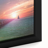 Framed canvas featuring a textured depiction of the Florida Keys in vibrant colors, ideal for living room decor.