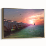 Framed canvas depicting a vintage-style landscape of the Florida Keys with muted gold and black tones.