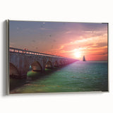 Framed canvas featuring a vintage-style Florida Keys landscape with vibrant colors and black accents.