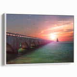 Vintage poster art of Florida Keys on framed canvas, featuring vibrant colors on a black background.