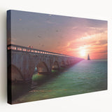 Landscape painting of the Florida Keys on a stretched canvas featuring blue and green hues, suitable for kitchen wall art.