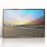 Mid-century modernist art of Palm Beach with vivid blue and gold tones on framed acrylic, suitable for nursery wall decor.