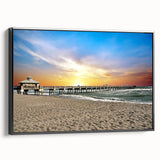 Black and white framed canvas featuring a vintage-style Palm Beach landscape, ideal for bedroom wall decor.