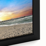 Framed canvas featuring a textured depiction of Palm Beach with vibrant colors on a black background.