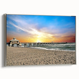 Framed canvas landscape art painting depicting a vintage-style Florida Palm Beach scene.