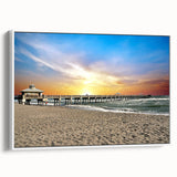 Framed canvas vintage poster art of Palm Beach with colorful, retro imagery on a large scale, ideal for living room decor.