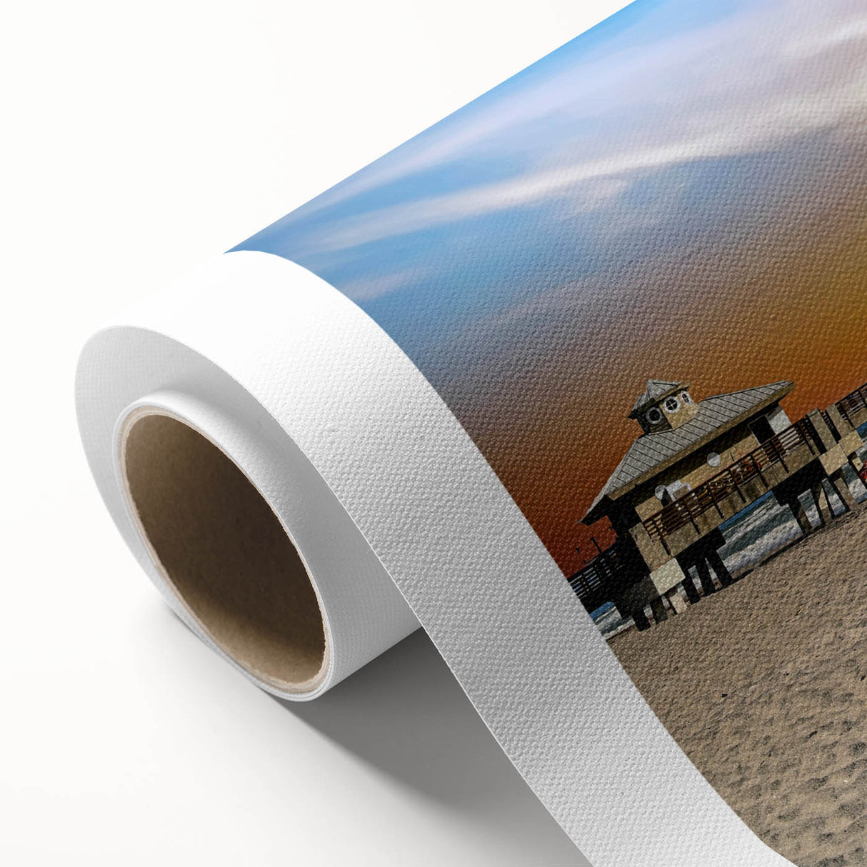 Art deco poster featuring the Palm Beach scenery in pastel shades on rolled canvas.