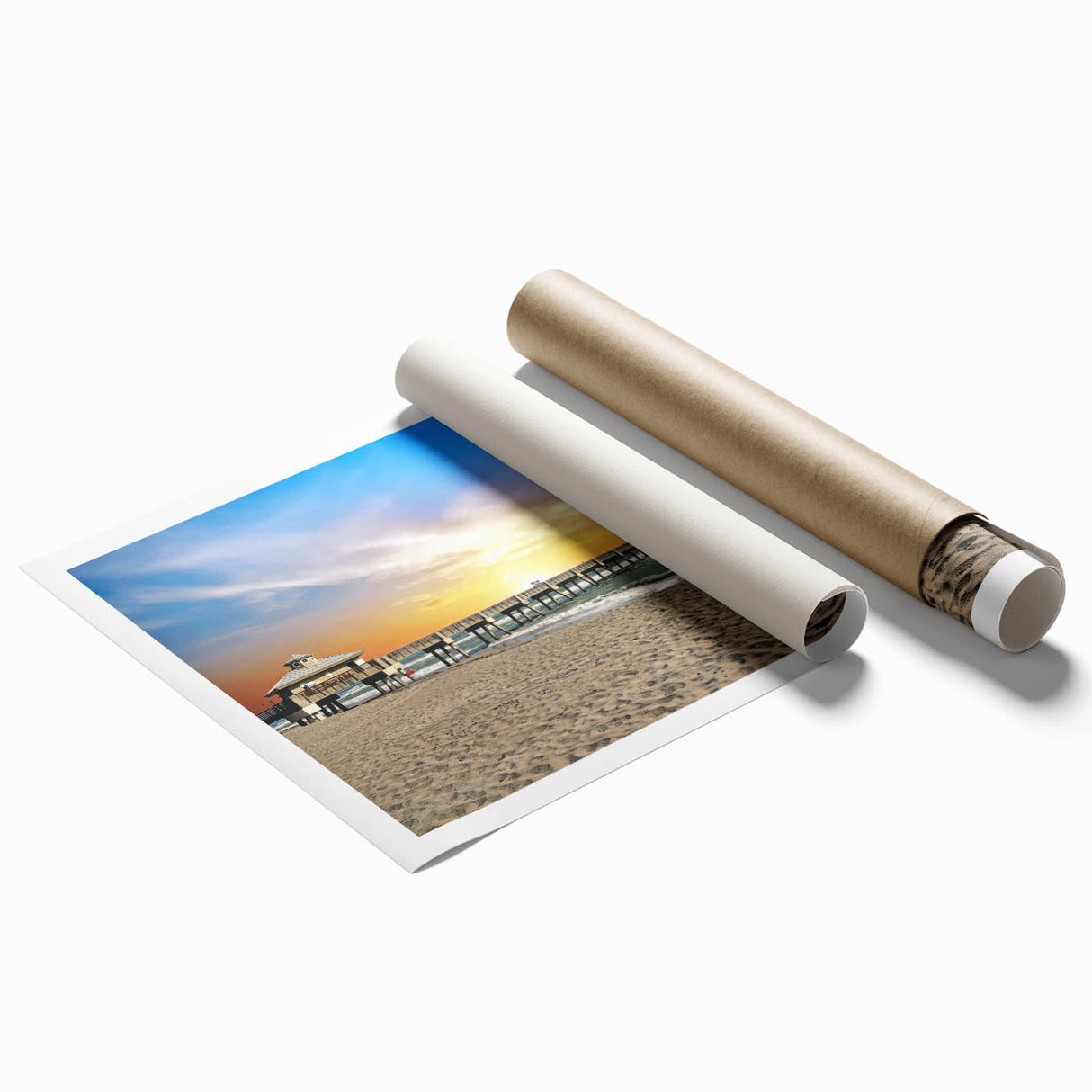 Extra large rolled print of Palm Beach scenery with subtle floral elements in soft pastel shades.