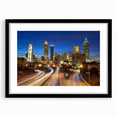 Abstract art print of Atlanta skyline in vibrant colors on a textured, extra large canvas, ideal for living room decor.