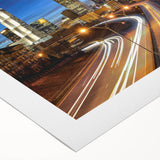 Art deco poster of Atlanta skyline in muted pastel shades on rolled canvas, suitable for dining room wall art.