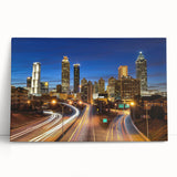 Black and white stretched canvas of the Atlanta skyline, ideal for kitchen wall art or bedroom ambiance.
