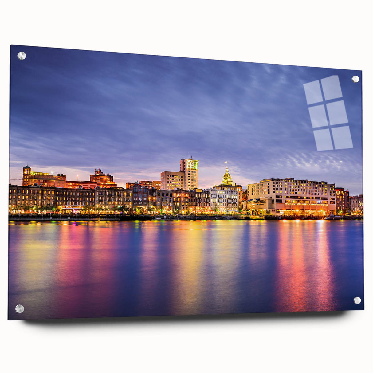 Acrylic print of Savannah, Georgia scenery in muted earth tones, ideal for dining room decor.